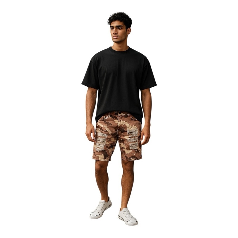 Guapi Shorts Mens 30 Brown Camo Distressed Ripped Urban Streetwear NWT